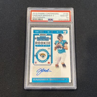 2019 Panini Contenders Gardner Minshew II RC Rookie Ticket Auto PSA 10 Gem #186 - Image 1 of 4