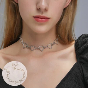 Chokers Necklace Gothic Choker Punk for Women Love Heart Short Chain 27+5cm - Picture 1 of 10