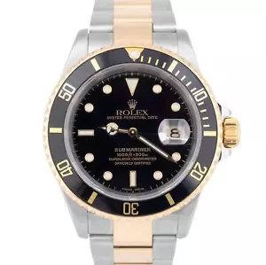 2000 Rolex Submariner Date 18K GOLD BUCKLE Black SEL Steel 40mm Watch 16613 - Picture 1 of 10
