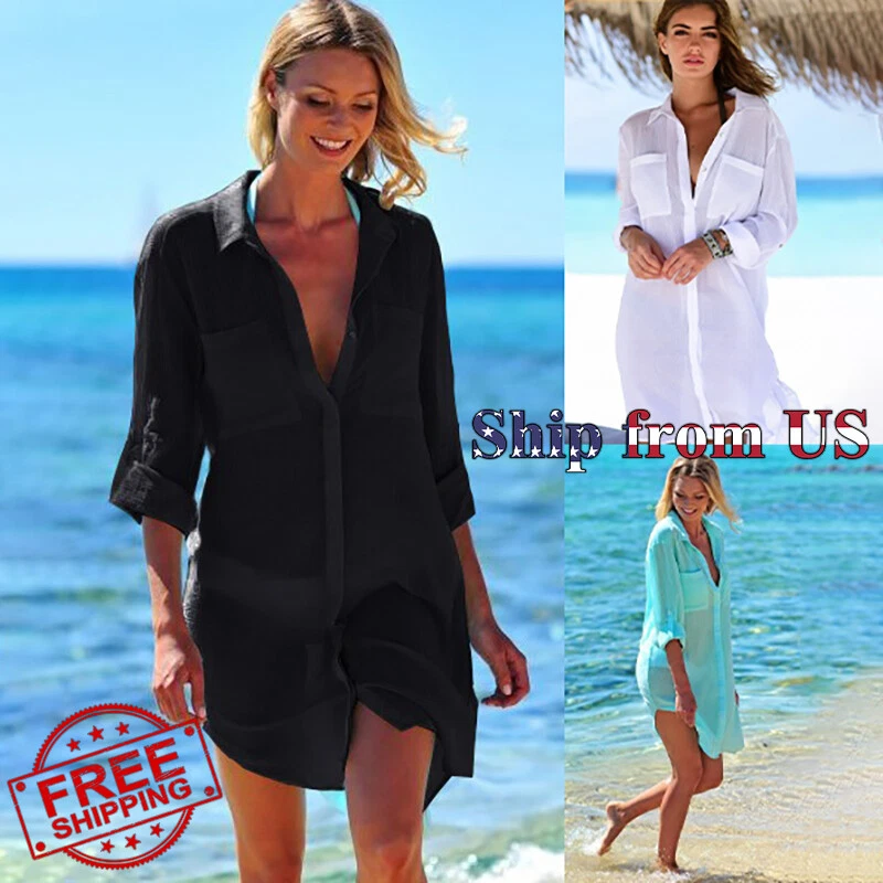 Summer Beach Bikini Cover Blouse Shirt Dress Swimwear Bathing Suit One Size S/M - Image 1 of 1