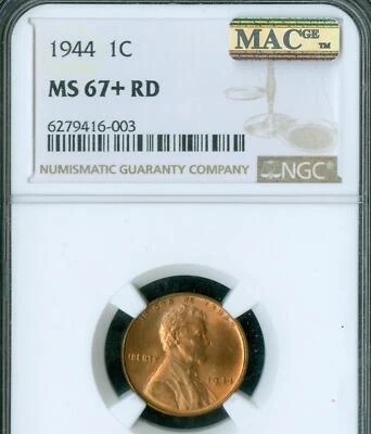 1944 LINCOLN CENT NGC MS67 + RD  MAC  SPOTLESS  RARE  * - Image 1 of 2