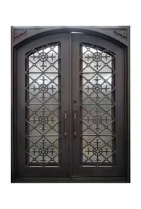 Clifton Double Front Entry Wrought Iron Door Rain Glass 72" x 108" Right Active - Picture 1 of 9