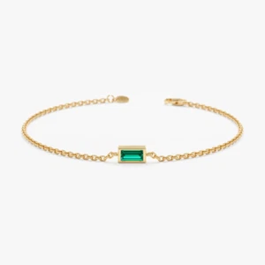 Emerald Gemstone Solitaire Bracelet For Men & Women In 925 Sterling Silver - Picture 1 of 5