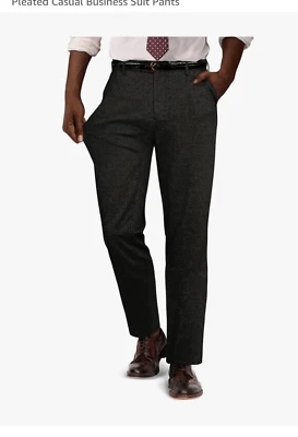 PAUL JONES 男式 2XL 复古弹力人字形打褶休闲商务裤 — 第 1/4 张图片