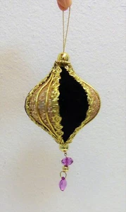 Victorian Style Fancy Velvet Tinsel Rhombus Ball Christmas Ornament 4" - Picture 1 of 7