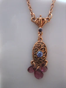 1928 ROSE GOLD TONE RHINESTONE CHAIN NECKLACE - Picture 1 of 4