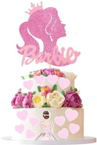 Hot Pink Girl Glitter Cake Topper 1 Pack Princess Girl Happy Birthday Cake Toppe - Picture 1 of 3