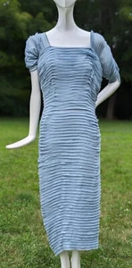 SEXY 1950’S PLEATED SILK CHIFFON WIGGLE DRESS W STYLED DRAPED TAIL BACK - Picture 1 of 9