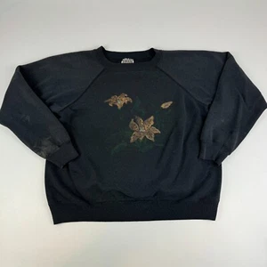 Sudadera Natural Vintage Mujer Talla L Flores Lilly Negra *Leer Desc - Imagen 1 de 9