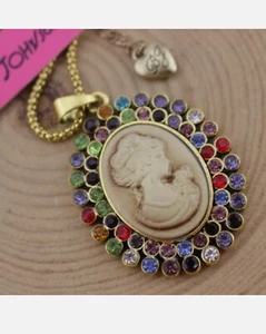 Fashion Betsey Johnson Enamel Jewelry Pendant Goddess statue Rhinestone Necklace - Bild 1 von 4
