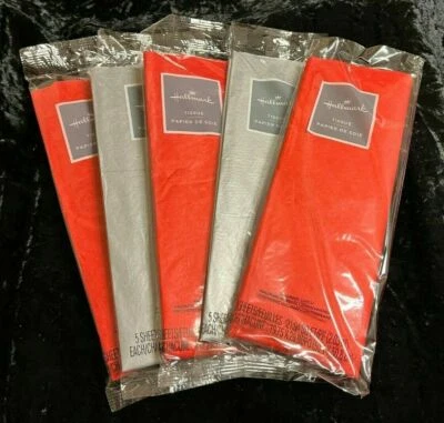lot of 5 packages Hallmark tissue paper red metallic silver - Image 1 of 2