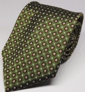 Cravatta uomo Brooks Brothers verde marrone argento a pois tutta seta nuova senza etichette USA - Foto 1 di 3