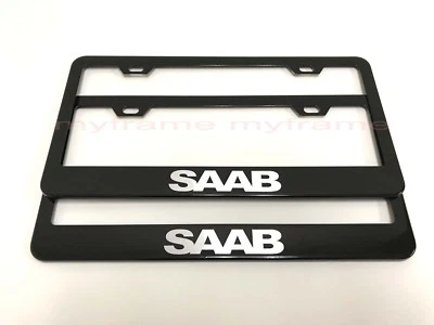 (2PCS) SAAB BLACK Metal License Plate Frame with Screw Caps - Image 1 of 3