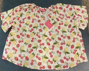 Isaac Mizrahi Women’s Plus Size 3X Fruity Design Linen Top NWT - Picture 1 of 7