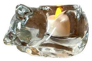 Indiana Glass Votive Tea Light Candle Holder Vintage Clear Glass Sleeping Cat - Picture 1 of 9