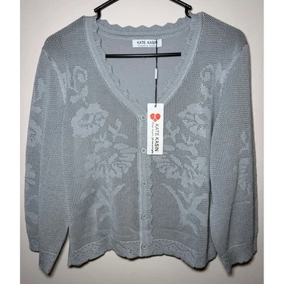 全新带标签 KATE KASIN 女式大号花卉蕾丝针织开衫 — 第 1/4 张图片