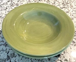 Pottery Barn Soup Pasta Bowls Set of 2 SAUSALITO 10 1/4” Sage Green Wide Rimmed - Picture 1 of 5