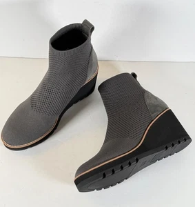 Botas al tobillo Eileen Fisher AMOS London tejidas elásticas con cuña talla 8,5 grises - Imagen 1 de 9