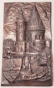 Budapest Hungary Castle Bridge Metal Bronze Plaque Wall Sculpture w Patina Vtg - Picture 1 of 16