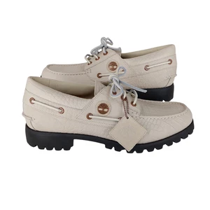 Timberland Men's Size UK 10.5 Beige Leather 3 Eye Vibram Boat Deck Shoes NWOB - Picture 1 of 12