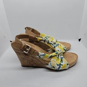 Aerosoles lemon novelty print cork wedge comfort sandals size 9 - Picture 1 of 9