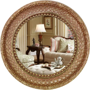 Gold round Decorative Antique Mirror - 11.4 Inch - Picture 1 of 7