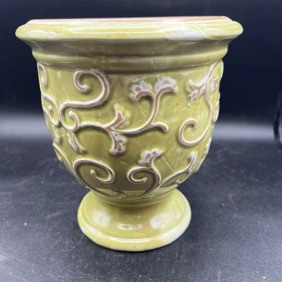 Beautiful Whirl Lime Green Glazed Terracotta Planter - Image 1 of 4