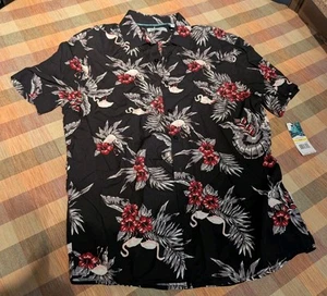 Cubavera Shirt Mens M Black Hawaiian Floral Flamingo Tropical Aloha - Picture 1 of 5