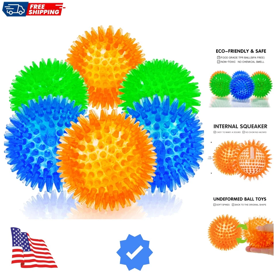 Squeaky Fetch Balls for Small Dogs Rubber 6 Pack Bright Colors Teething Toys
