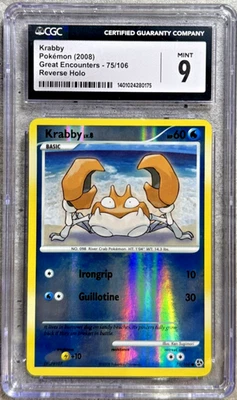 Pokemon Card Krabby Rev Holo CGC 9 Mint, Great Encounters 75/106, 2008 (1) - Image 1 of 4