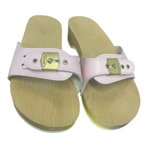 Dr Scholls Pescura Exercise Sandals Pink Strap Wooden Footbed Comfort Size 39 - Picture 1 of 7