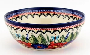 Polnische Keramikschüssel 7 Zoll von Zaklady Keramik Blumenmuster Schmetterling Unikat - Bild 1 von 3