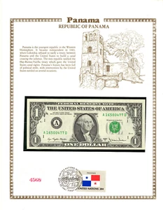 United States Banknote 1 Dollar 1977-A UNC w/UN Panama FDI FLAG A16500477D - Picture 1 of 3
