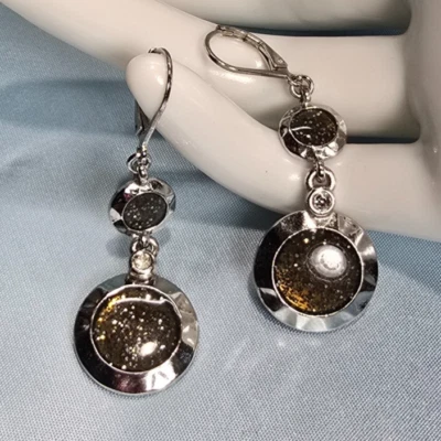 Lia Sophia Silver Tone Black Sparkly Cut Crystals Molecule Dangle Earrings - Image 1 of 4