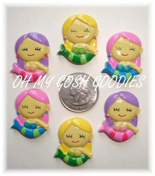 6PC OH MY LITTLE MISS MERMAID BABY FLATBACK FLAT BACK RESIN 4 HAIRBOW BOW CENTER Foto 1 de 1
