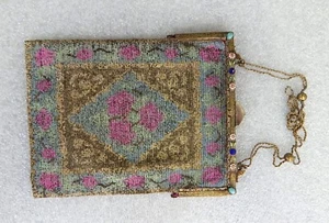 Antique Large beaded mesh enamel purse bag antique flapper pink green - Picture 1 of 4