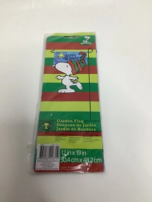 Peanuts Snoopy Woodstock Felices Fiestas Jardín Bandera Exterior Interior Nuevo 12”x19” Foto 1 de 3