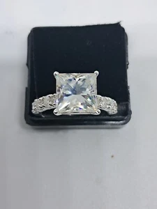 Stunning 5 Ct White Treated Diamond Ring Princess Cut Great Shine Certified - Picture 1 of 6