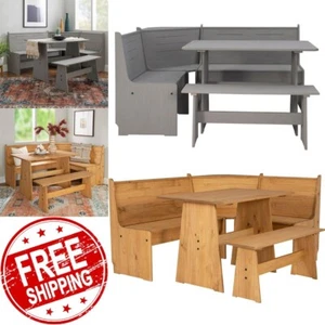 Kitchen Nook Solid Wood Corner Dining Breakfast Set Table Bench Chair Booth Gray - Picture 1 of 48