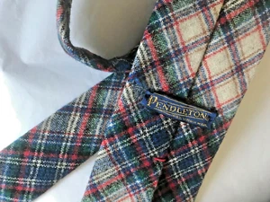 Pendleton 100% Virgin Wool Neck Tie  Blue Plaid Vintage 58.5 - Picture 1 of 3