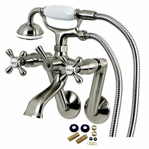 Brushed Satin Nickel Vintage Wall Mount Clawfoot Tub Filler with Hand Shower - Picture 1 of 3