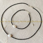 Faceted Black Spinel 3mm &10mm White Pearl Round Beaded Necklace Bracelet Set