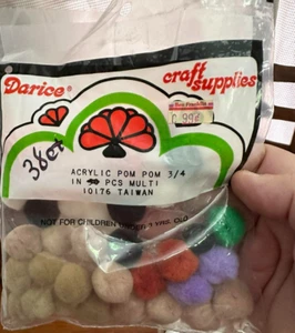 Bag of Leftover Craft Darice Pom Poms - most 3/4" ~ 38 count -mixed colors - Picture 1 of 2