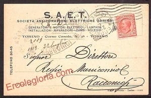 ai8720 - STORIA POSTALE - Torino - S.A.E.T. - Società Assicurazione Elettriche - Picture 1 of 1