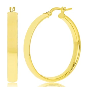 Italian 14k Yellow Gold Rounded Flat Tube Small Hollow Hoop Earrings 1.2" 2.5g - Bild 1 von 4