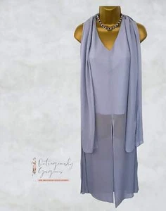 Nitya hellblaues Damen Krepp Tunika Kleid & Schal UK 16 US 12 EU 44 - Bild 1 von 3