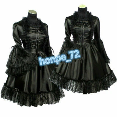 Vestido gótico lolita punk negro satinado hecho a medida y Foto 1 de 4
