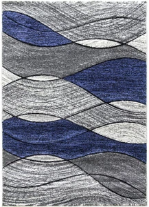Silver Blue Waves Rug Runner Abstract Design Hand Carved 3D Texture - Picture 1 of 6