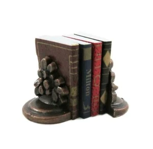 Dolls House Books & Bronze Flower Bookends Office Study Bookshelf Accessory - Picture 1 of 8