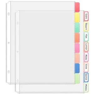 Divisores de carpeta con pestañas, protectores de hoja transparentes de 8 pestañas para carpeta de 3 anillos, blanco... - Imagen 1 de 8